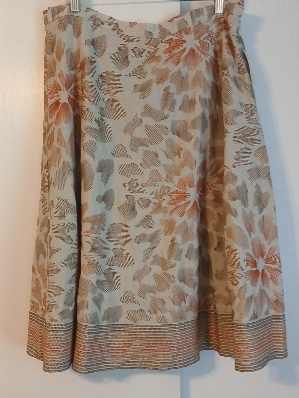 Coldwater Creek "Linen Blend" Beige & Coral Floral A-Line Skirt Size PL (NWT)